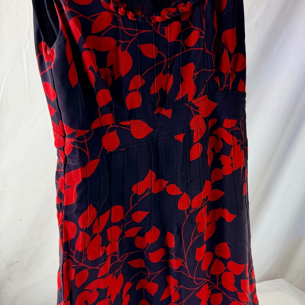 Tory Burch Silk Print Red and Black Leaf Midi Dress - Picture 11 of 11